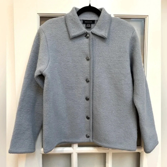 Vintage Eagle’s Eye Smokey Blue 100% Wool Button Down Sweater Cardigan Size M - Picture 1 of 8